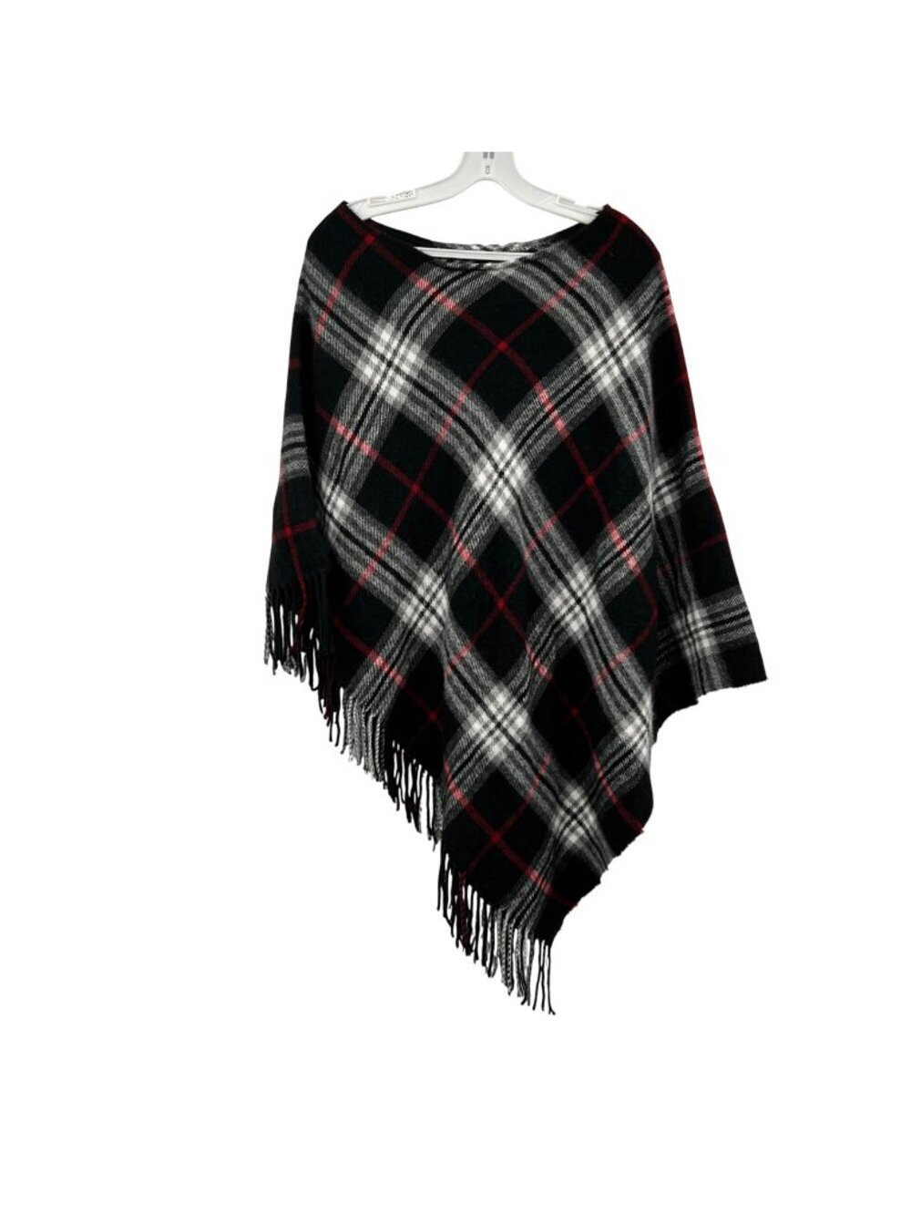 V. FRAAS Womens Plaid Poncho Lightweight Fringe Black/Multi One Size Fits All